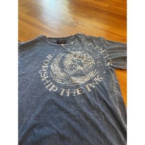 Vintage Ed Hardy Worship The Ink Blue Crackle Tshirt M Painted By Ed Y2K Ss Mens